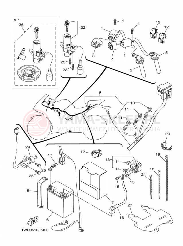 Schemat "układ elektryczny" do Yamaha YZFR3 YZFR3FL/YZFR3FR/YZFR3FB