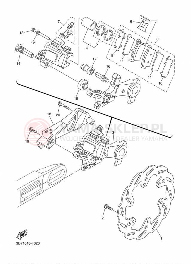 Schemat "Zacisk hamulcowy tylny" do Yamaha WR250R WR25RF/WR25RFC