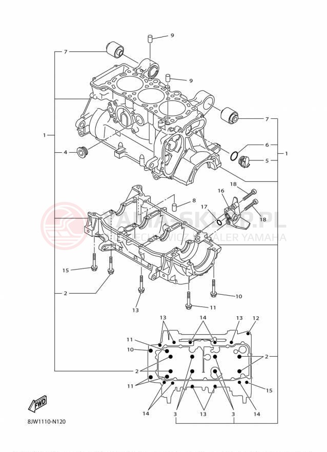 Schemat "Obudowa silnika" do Yamaha SRVIPER R TX LE SR10RLFO