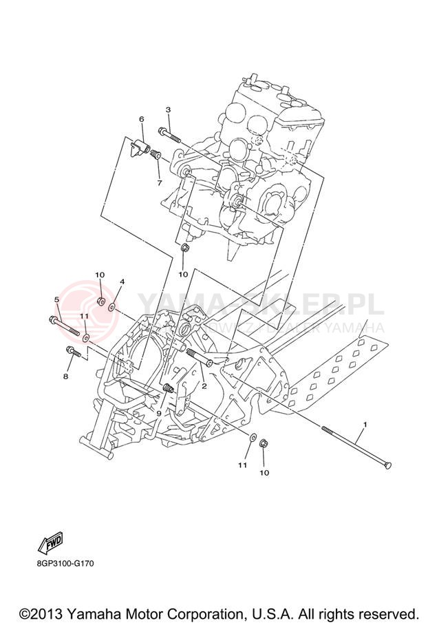 Schemat "Mocowanie silnika" do Yamaha PHAZER RTX PZ50RTZO/PZ50RTZB