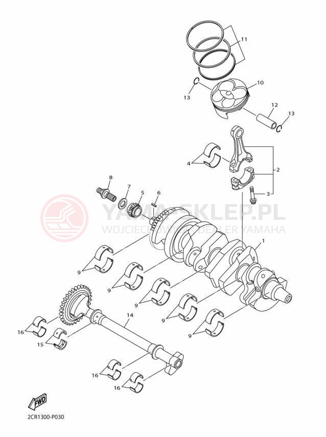Schemat "Wał korbowy, tłok" do Yamaha YZFR1M YZFR1MF/YZFR1MFC