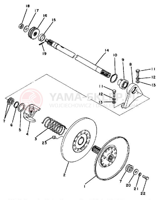 Schemat "Przeniesienie napędu" do Yamaha EX340A/EX440A