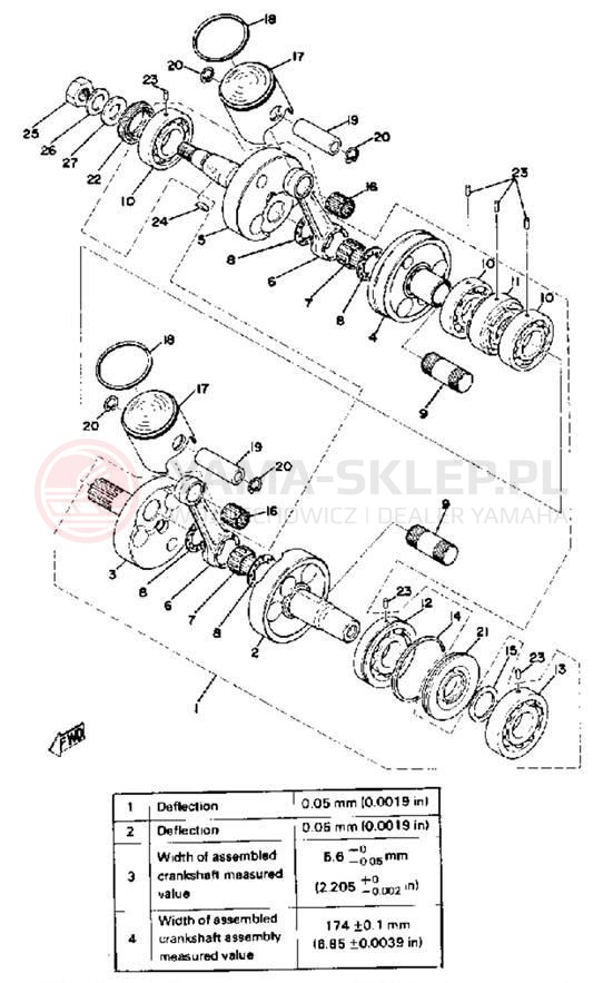 Schemat "Wał korbowy, tłok" do Yamaha EX340/EX440