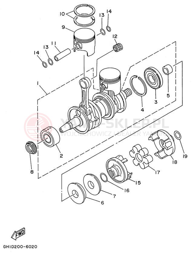 Schemat "Wał korbowy, tłok" do Yamaha WAVE RAIDER 700 RA700BU