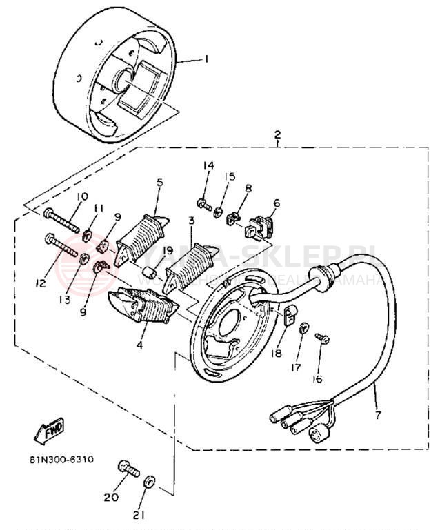 Schemat "prądnica" do Yamaha EXCEL III EC340L