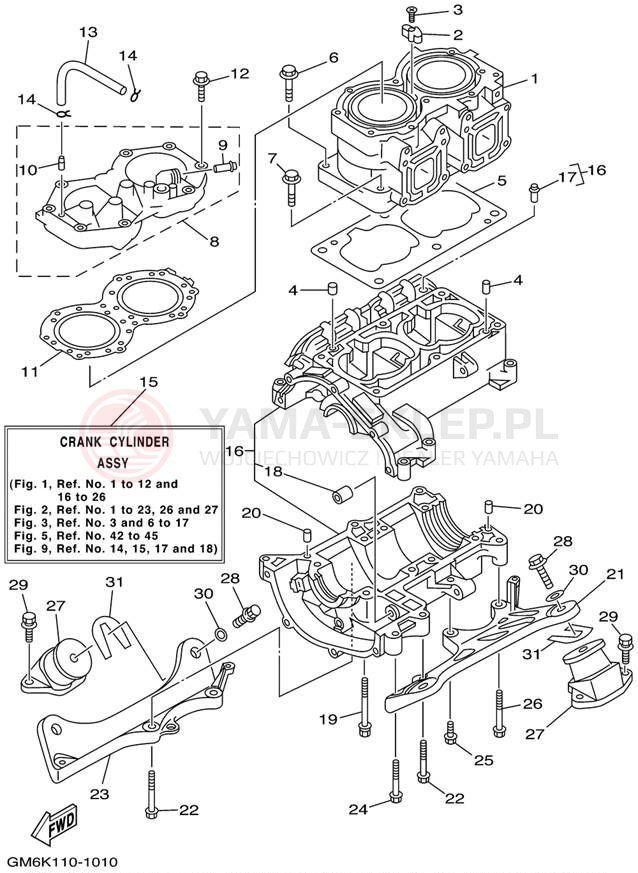 Schemat "cylinder, obudowa silnika" do Yamaha SUPER JET SJ700AZ