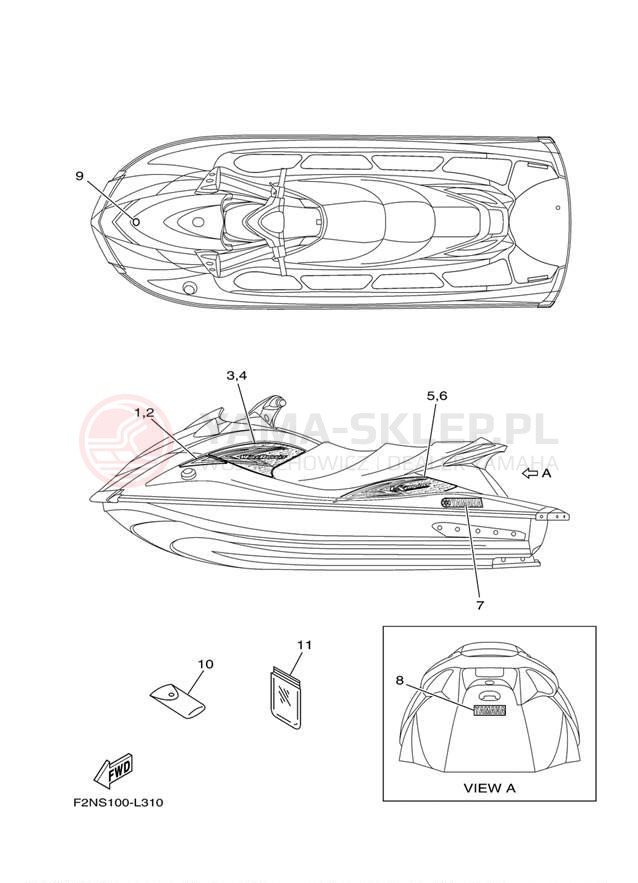 Schemat "naklejki" do Yamaha WAVERUNNER VX SPORT VX1100CL