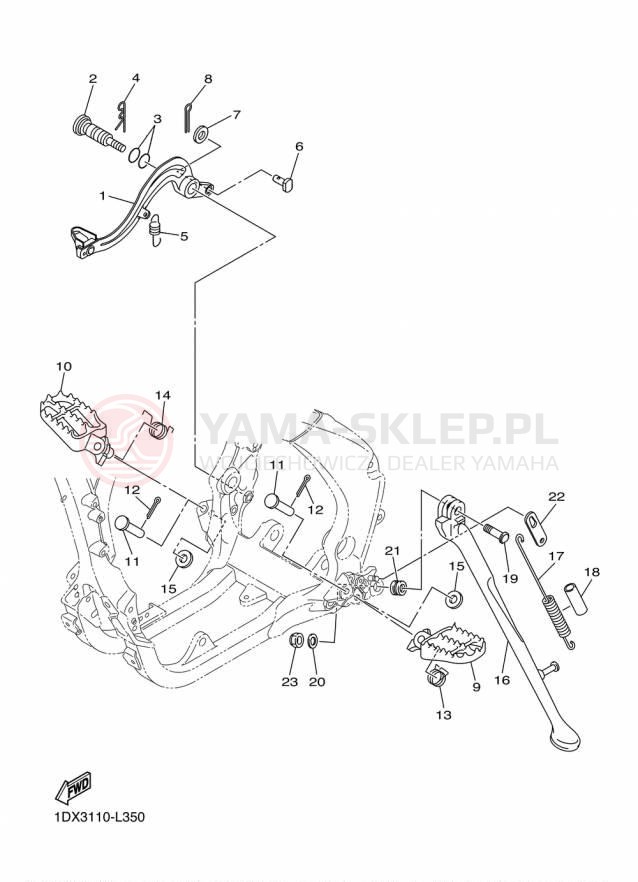Schemat "Stopka postojowa i podnóżki" do Yamaha WR450F WR450FF
