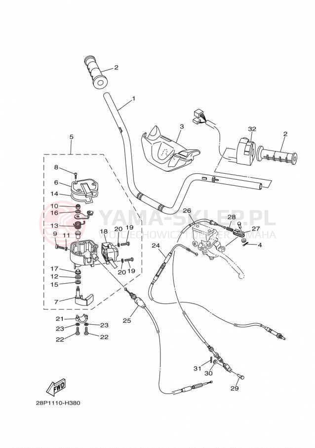 Schemat "Kierownica i osprzęt" do Yamaha GRIZZLY 4WD HUNTER YFM700DHFH