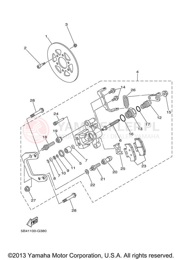 Schemat "REAR BRAKE CALIPER" do Yamaha RHINO 700 FI HUNTER YXR70FHX
