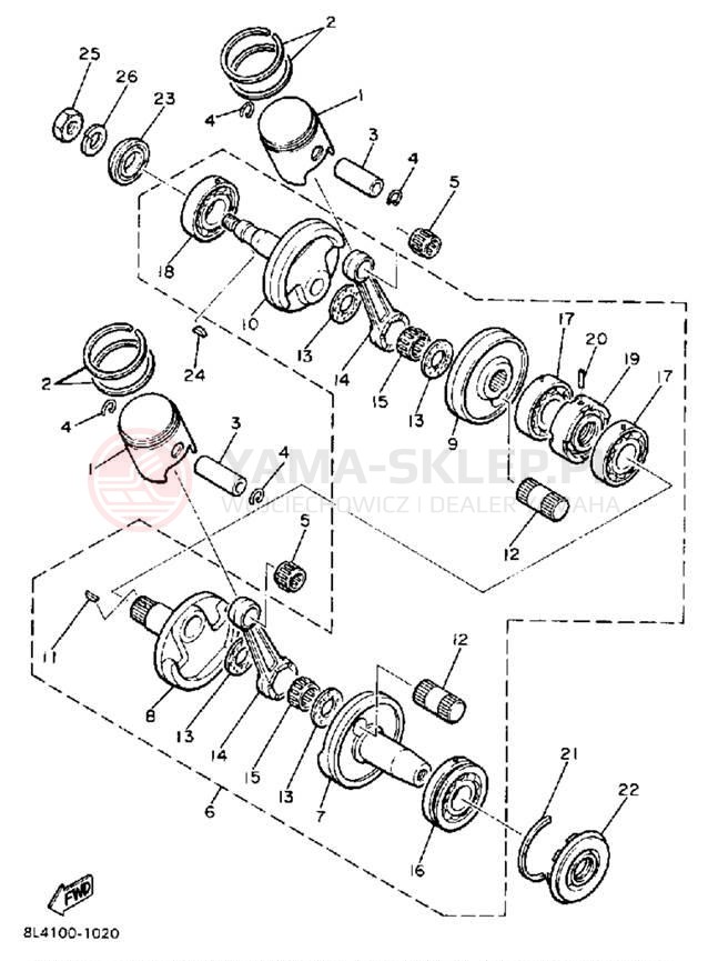 Schemat "Wał korbowy, tłok" do Yamaha EXCEL III EC340M