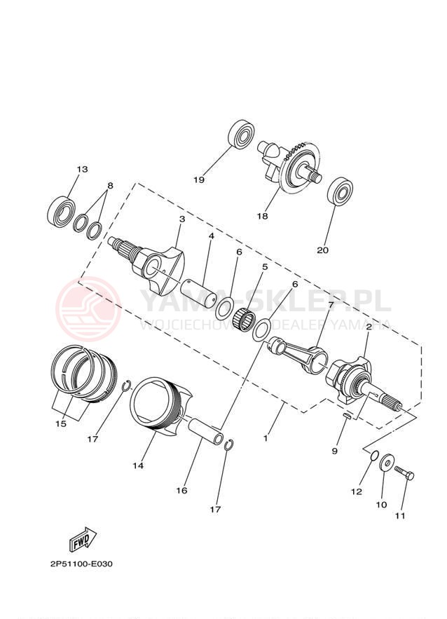 Schemat "Wał korbowy, tłok" do Yamaha RHINO 450 4WD YXR45FAVGR