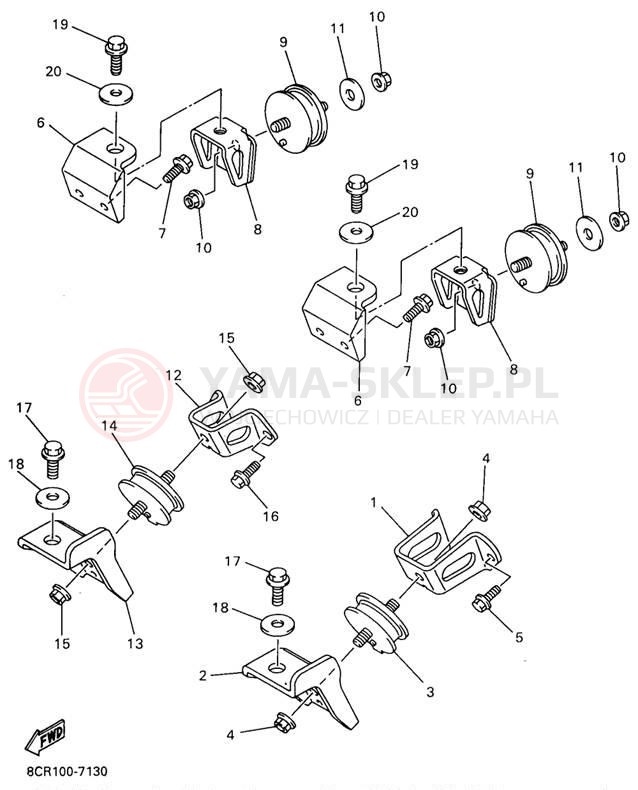 Schemat "Mocowanie silnika" do Yamaha VMAX 600 SX VX600SXA/VX700SXA