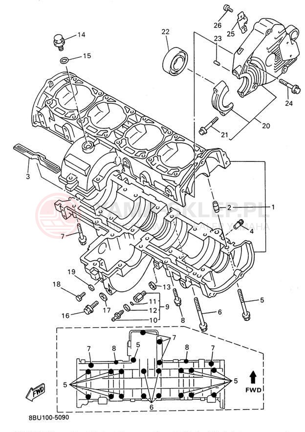 Schemat "Obudowa silnika" do Yamaha VMAX-4 800 VX800W