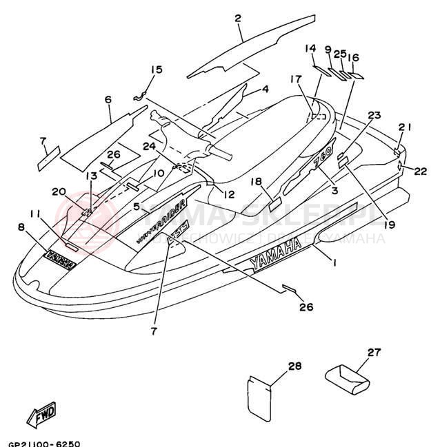 Schemat "Naklejki" do Yamaha WAVE RAIDER 760 RA760U