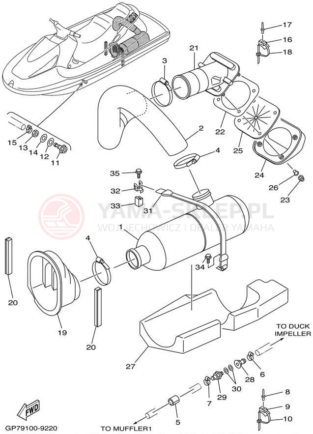 Schemat "Wydech końcowy" do Yamaha WAVE RUNNER GP760 GP760X