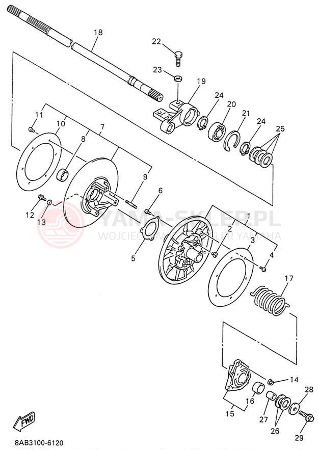 Schemat "Przeniesienie napędu" do Yamaha VMAX 500 VX500W