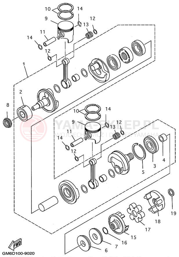 Schemat "Wał korbowy, tłok" do Yamaha SUPER JET SJ700AX