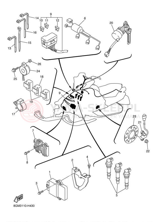Schemat "układ elektryczny" do Yamaha RS VECTOR_GT RS90RYW/RS90GTYB