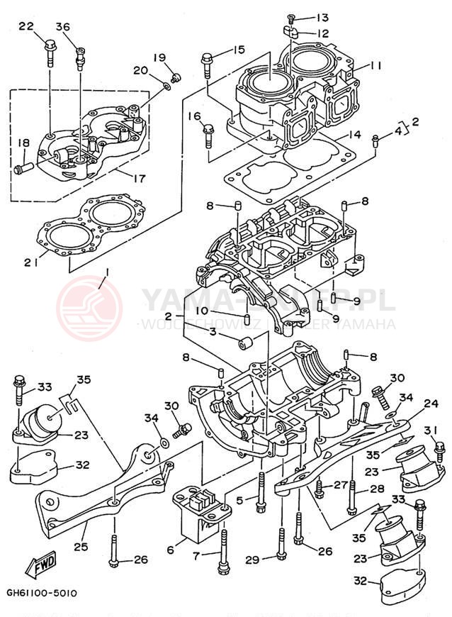 Schemat "cylinder, obudowa silnika" do Yamaha RA700AT