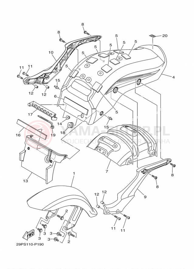 Schemat "błotnik" do Yamaha RAIDER S XV19CSFCR/XV19CSFR