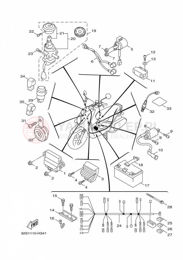 Schemat "układ elektryczny" do Yamaha ZUMA 125 YW125FGY/YW125FS