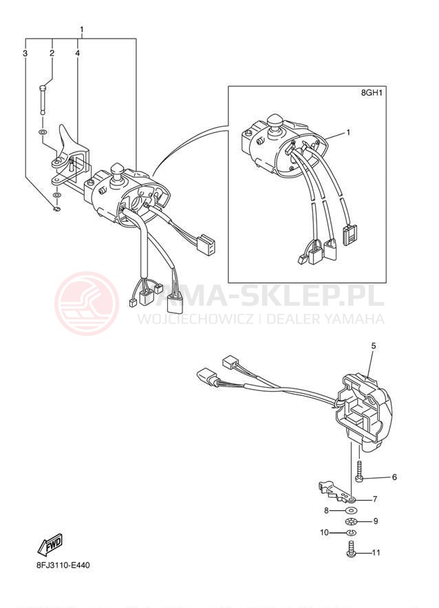 Schemat "Kierownica i osprzęt" do Yamaha VECTOR ER RS90RL/RS90NRL