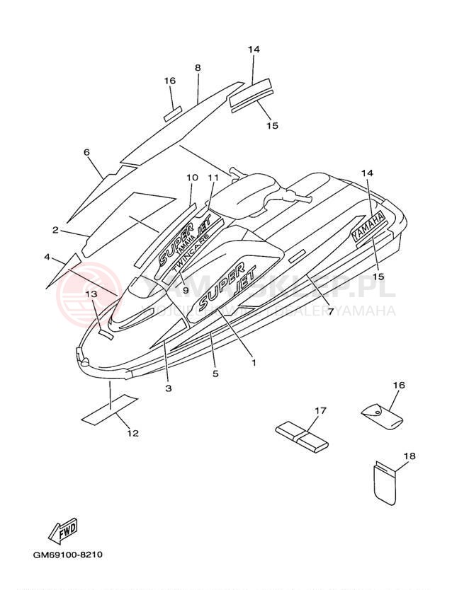 Schemat "Naklejki" do Yamaha SUPER JET SJ700AW