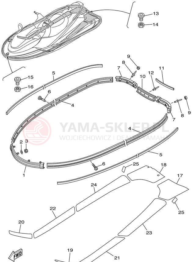 Schemat "GUNWALE - MAT" do Yamaha WAVE RUNNER XL1200 LTD XA1200X