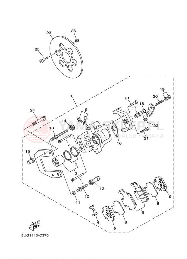 Schemat "Zacisk hamulcowy tylny" do Yamaha RHINO 450 4WD YXR45FAVGR