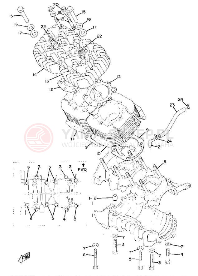 Schemat "Obudowa silnika - cylinder" do Yamaha PR440