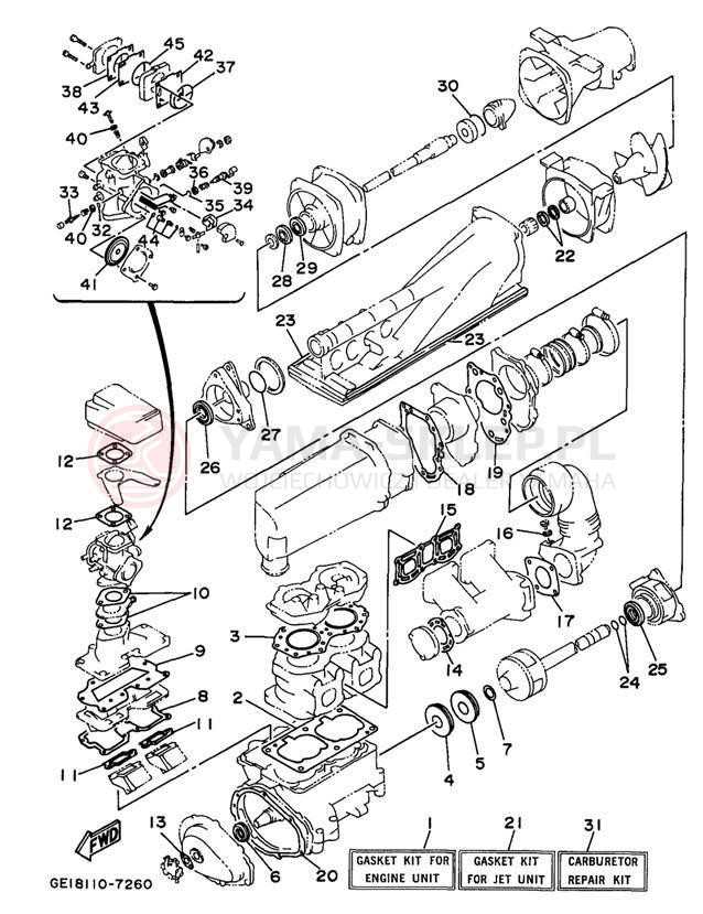 Schemat "Zestaw uszczelek" do Yamaha WAVE RUNNER III WRA700V