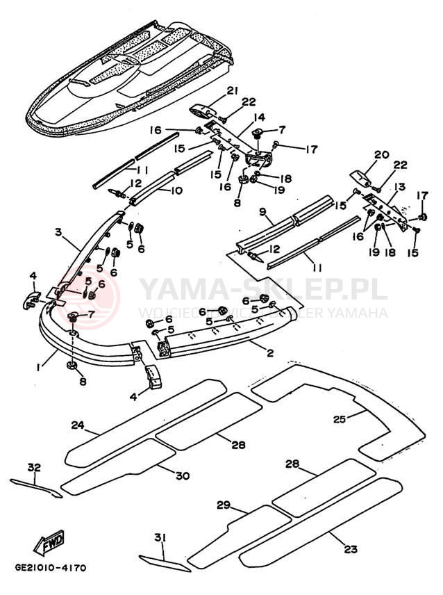 Schemat "GUNWALE - MAT" do Yamaha WAVE RUNNER III GP WRA700S