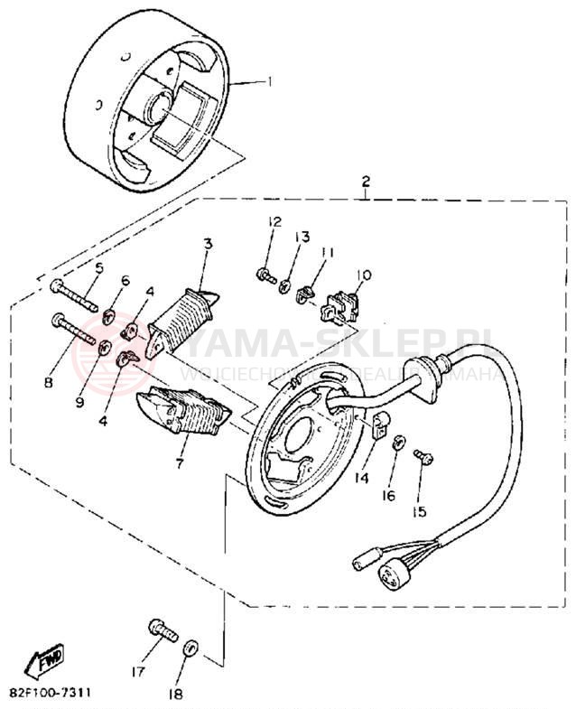Schemat "prądnica" do Yamaha BRAVO T (LONG TRACK) BR250TS