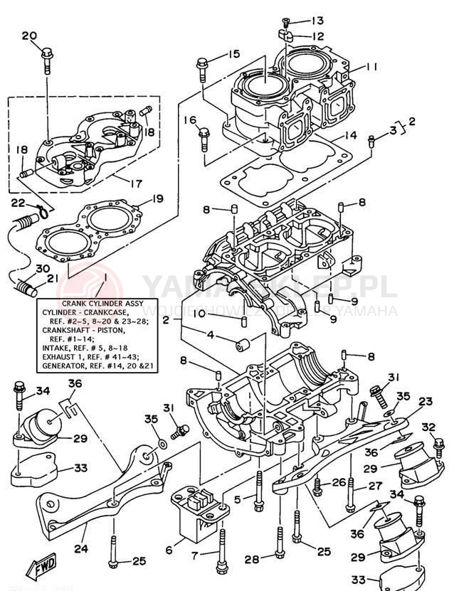 Schemat "cylinder, obudowa silnika" do Yamaha WAVE RAIDER 760 RA760U