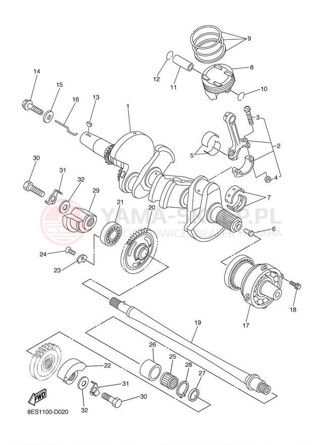 Schemat "Wał korbowy, tłok" do Yamaha VK PROFESSIONAL VK10W