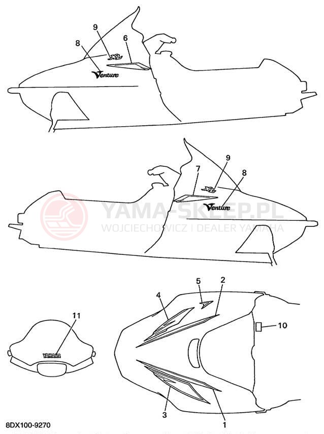 Schemat "naklejki" do Yamaha VENTURE 500 XL VT500XLC