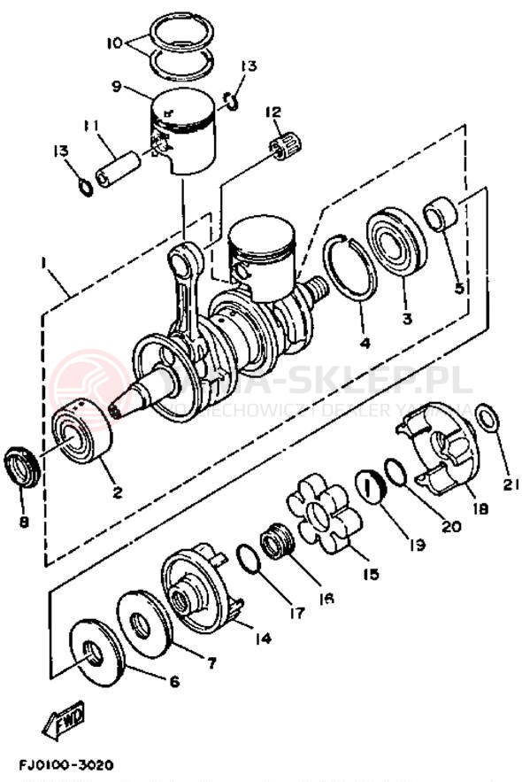 Schemat "Wał korbowy, tłok" do Yamaha WAVE RUNNER III WRA650RA