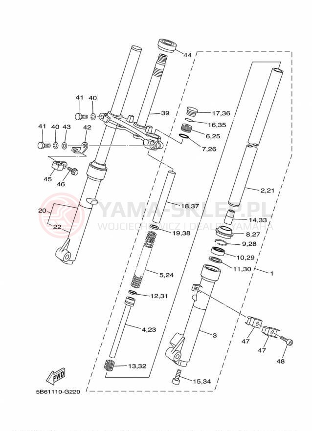 Schemat "Amortyzatory przód" do Yamaha TTR110E TTR110EF