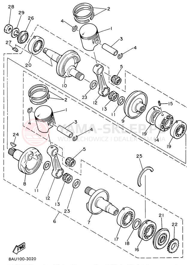 Schemat "Wał korbowy, tłok" do Yamaha VK540 II VK540EW