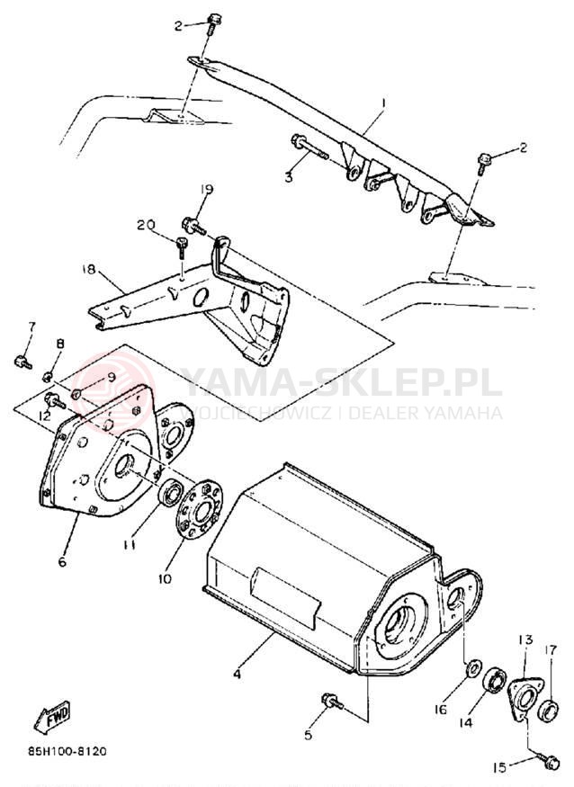 Schemat "Mocowanie silnika" do Yamaha SNOSCOOT (ELEC START) SV80EM