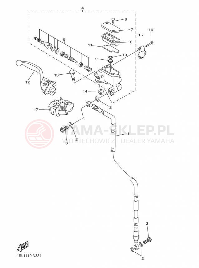 Schemat "Pompa hamulcowa przednia" do Yamaha YZ450F YZ450FFL/YZ450FFW