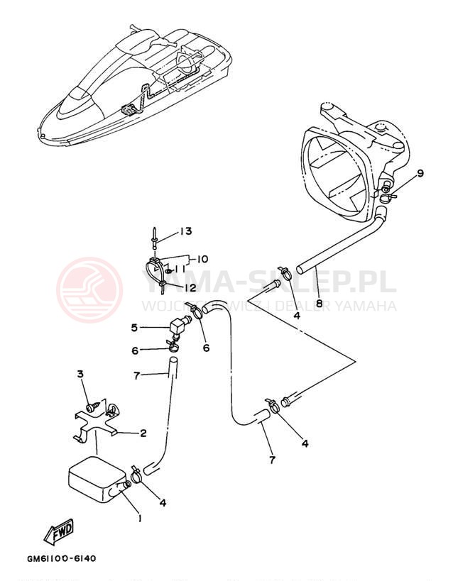 Schemat "HULL & DECK" do Yamaha SUPER JET SJ700AU