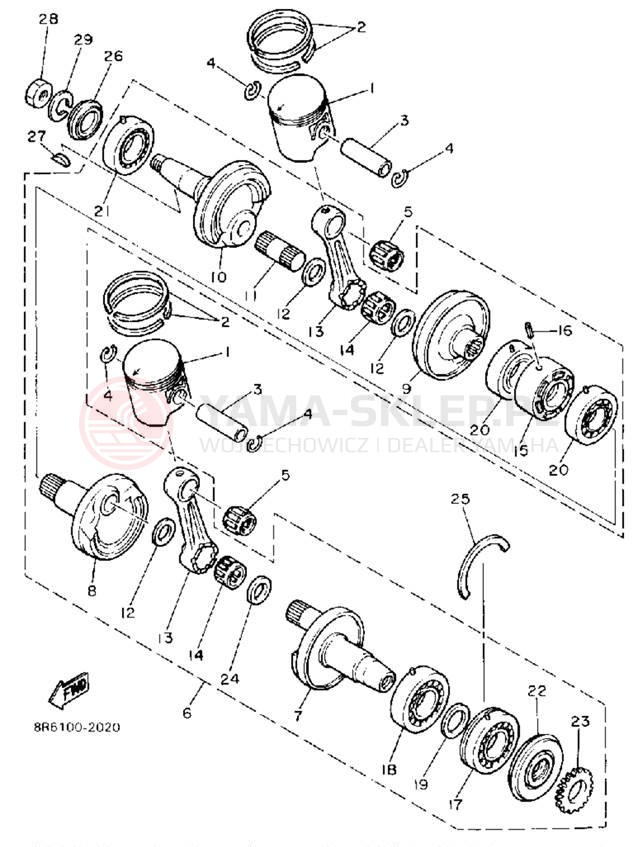Schemat "Wał korbowy, tłok" do Yamaha SRV SR540M