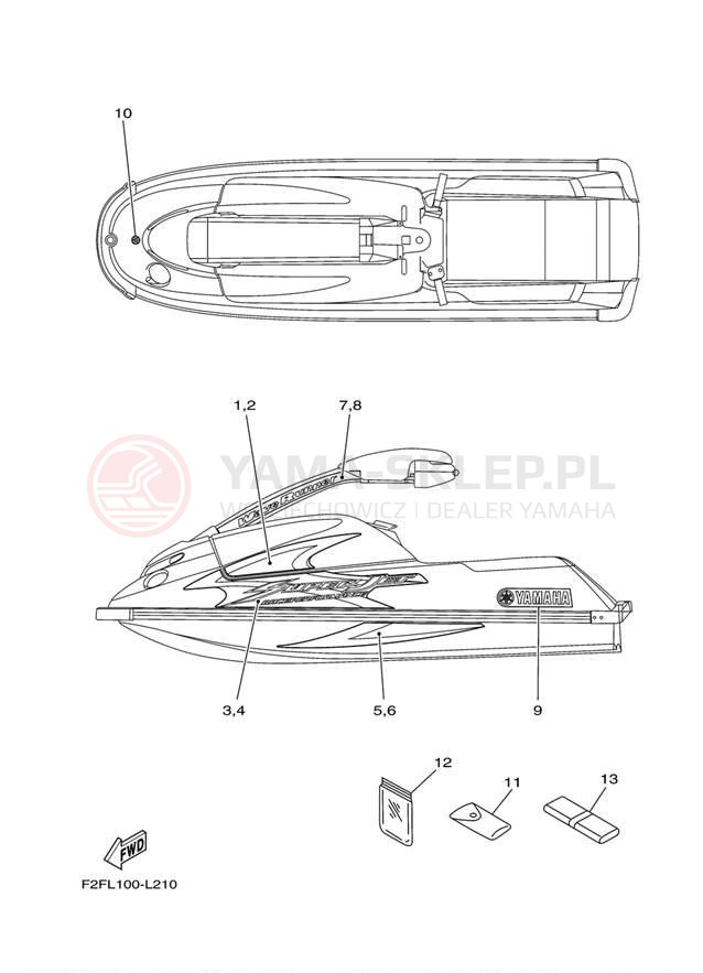 Schemat "naklejki" do Yamaha WAVERUNNER SUPER JET SJ700BL