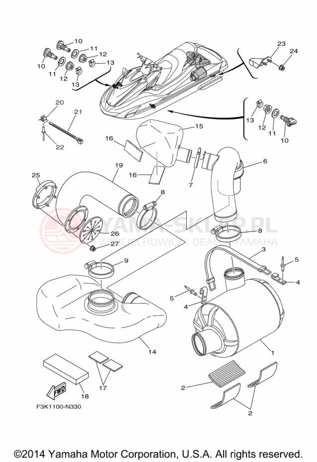 Schemat "wydech" do Yamaha WAVERUNNER FZR GX1800P