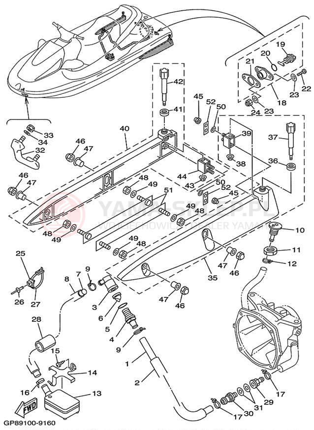 Schemat "HULL & DECK" do Yamaha WAVE RUNNER GP1200 GP1200X