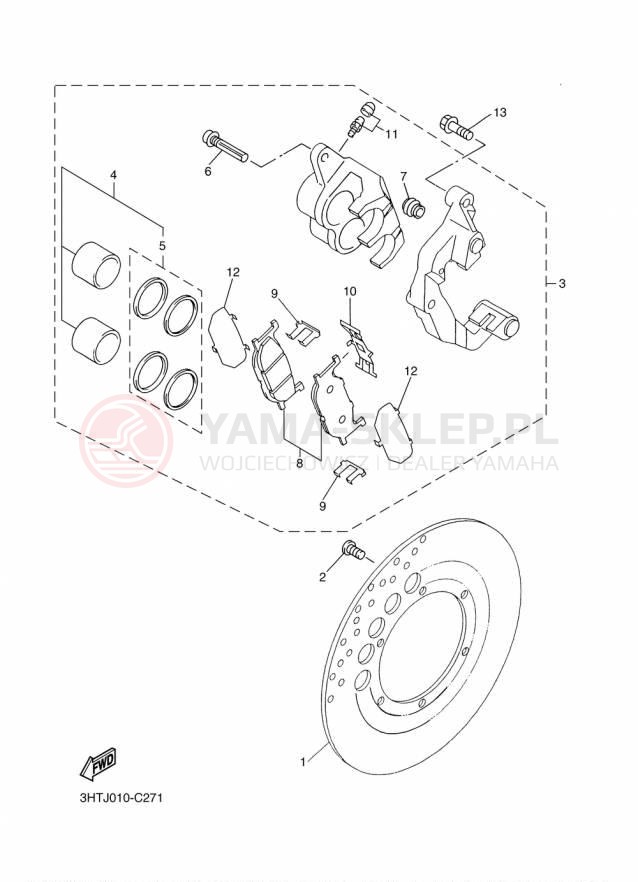 Schemat "Zacisk hamulcowy + tarcza przód" do Yamaha SR400 SR400FGY/SR400FCGY