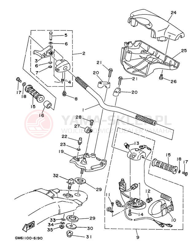 Schemat "Kierownica i osprzęt" do Yamaha SUPER JET SJ700AV