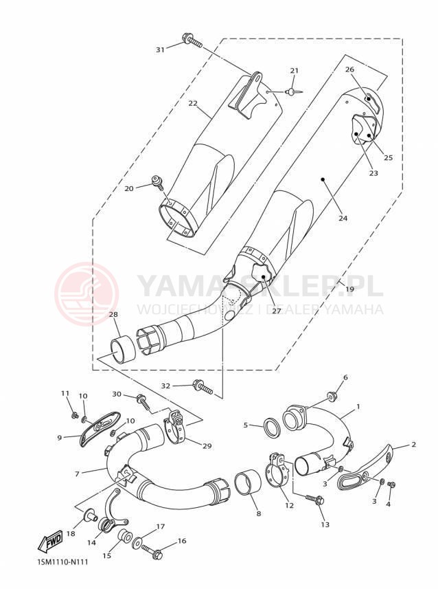 Schemat "Wydech końcowy" do Yamaha YZ250F YZ250FFW/YZ250FFL